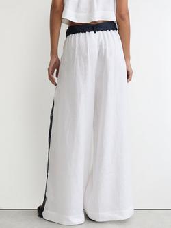 Reiss Farah Wavy Stripe Pure Linen Trousers, Ivory/Navy - view 2, Ivory/Navy