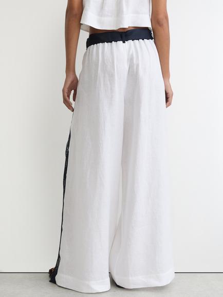 Reiss Farah Wavy Stripe Pure Linen Trousers, Ivory/Navy - view 2, Ivory/Navy