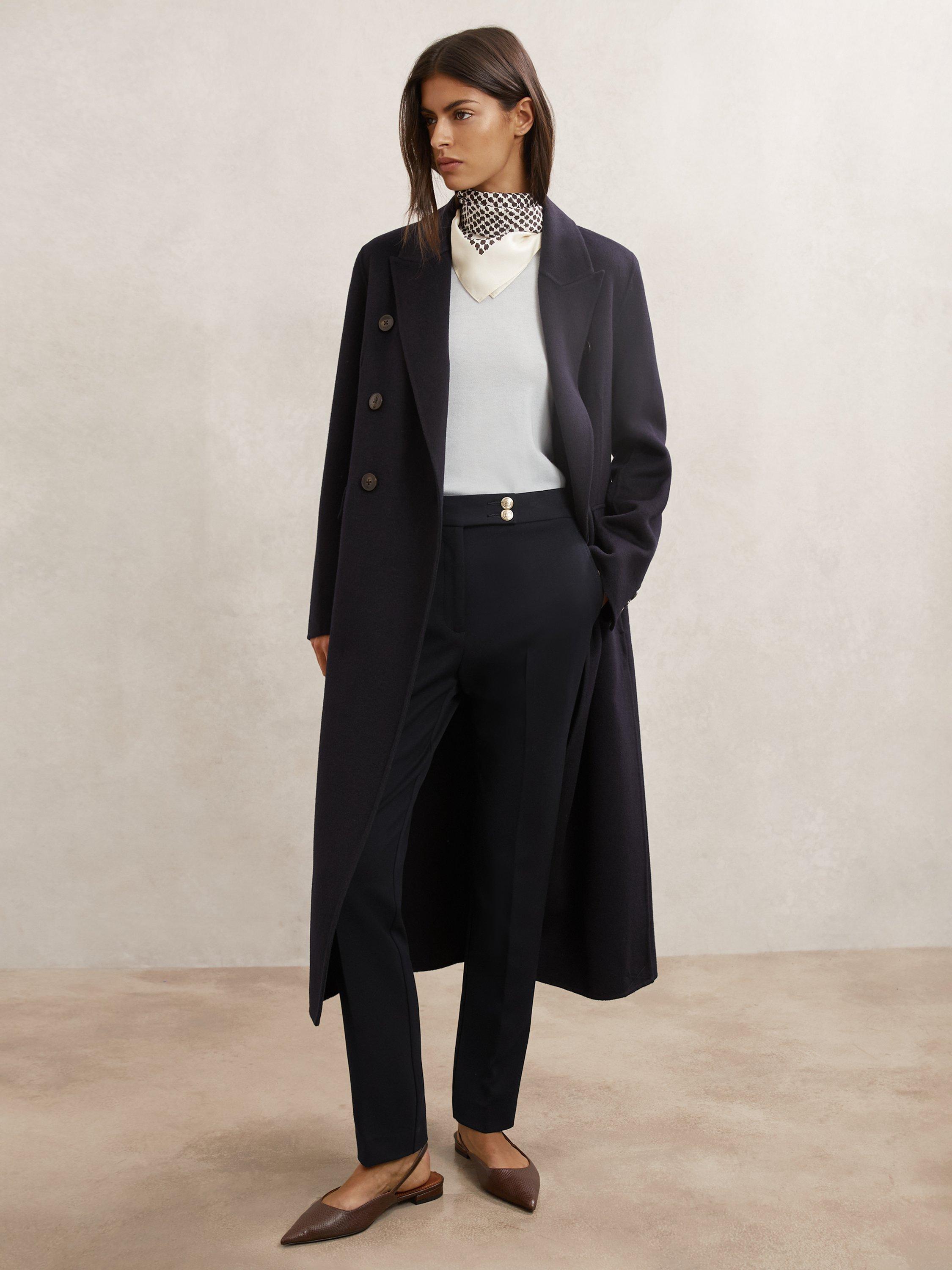 Product image 1 of 5, which shows Reiss Gabriel Button Detail Tapered Trousers, Navy, 8R