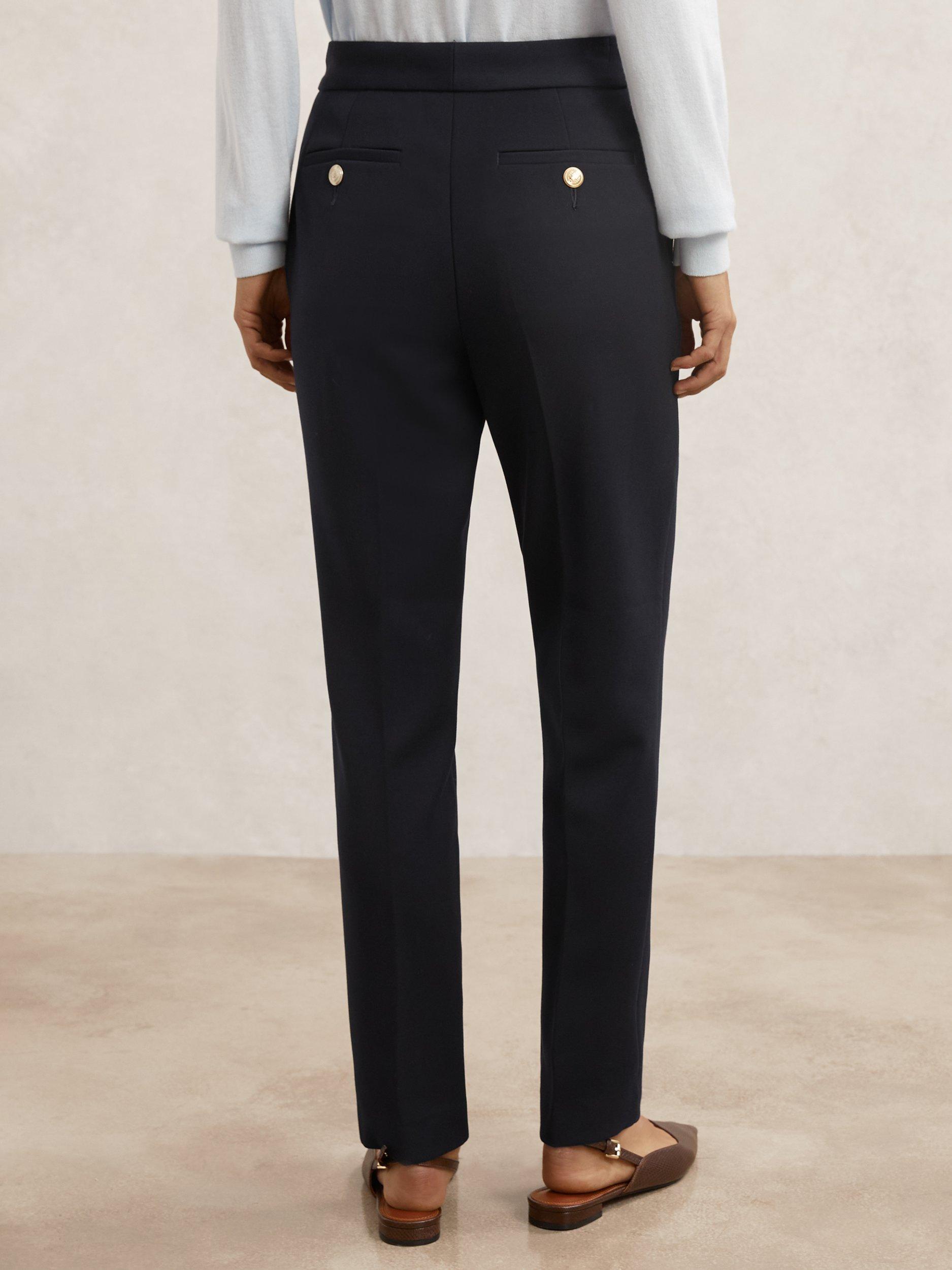 Product image 2 of 5, which shows Reiss Gabriel Button Detail Tapered Trousers, Navy, 8R