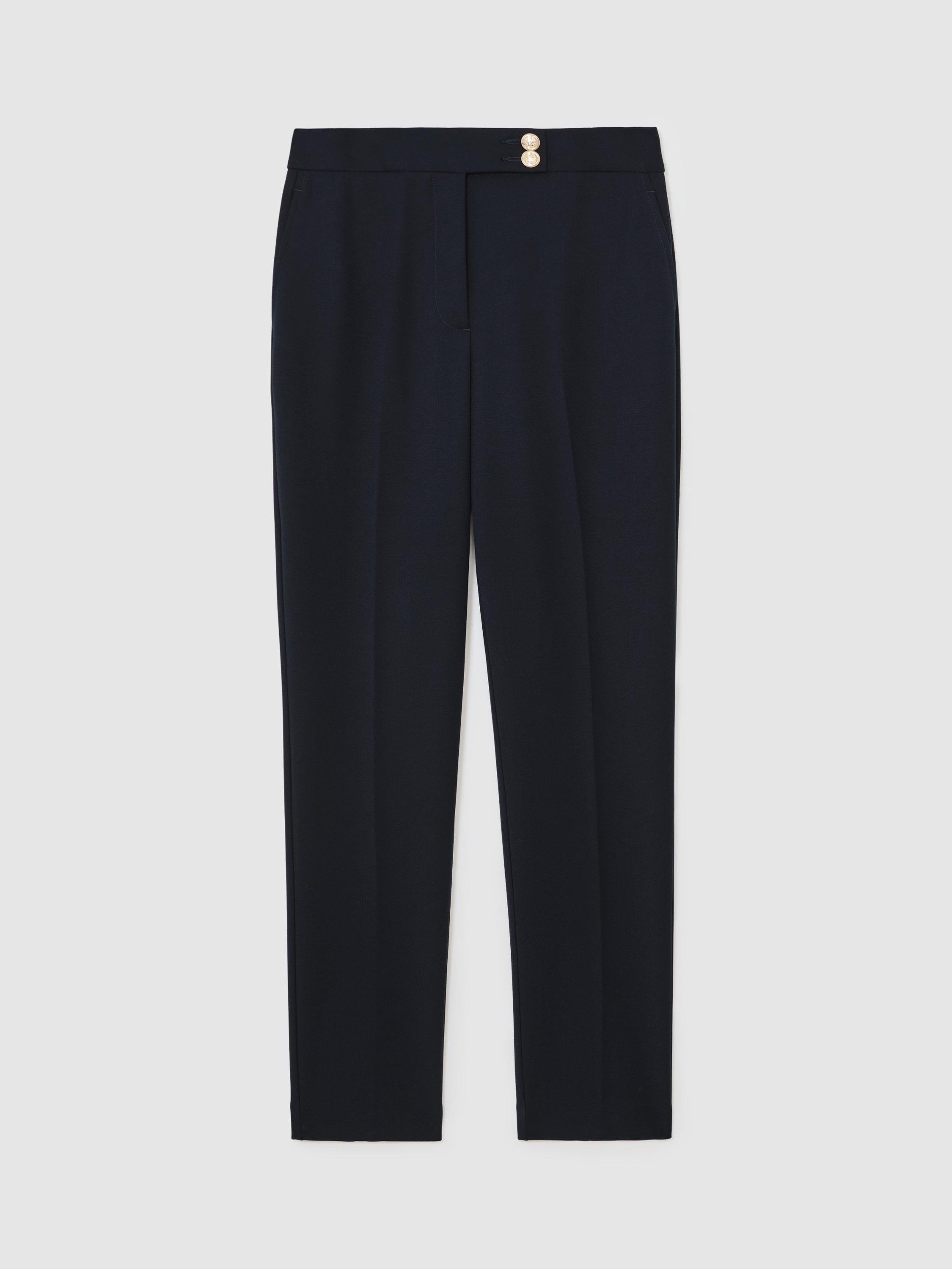 Product image 3 of 5, which shows Reiss Gabriel Button Detail Tapered Trousers, Navy, 8R