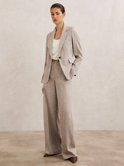 Reiss Isla Textured Wide Leg Trousers, Grey, Grey