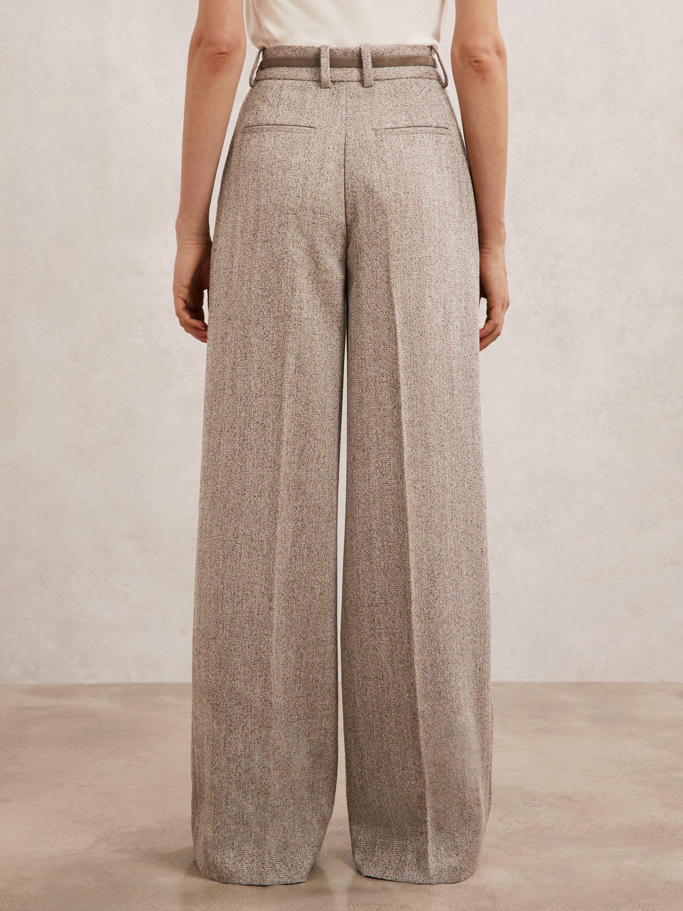 Product image 5 of 5, which shows Reiss Isla Textured Wide Leg Trousers, Grey, 6R
