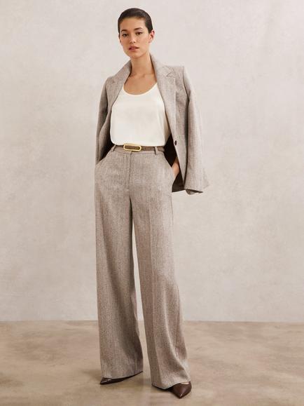 Reiss Petite Isla Textured Wide Leg Trousers, Grey, Grey