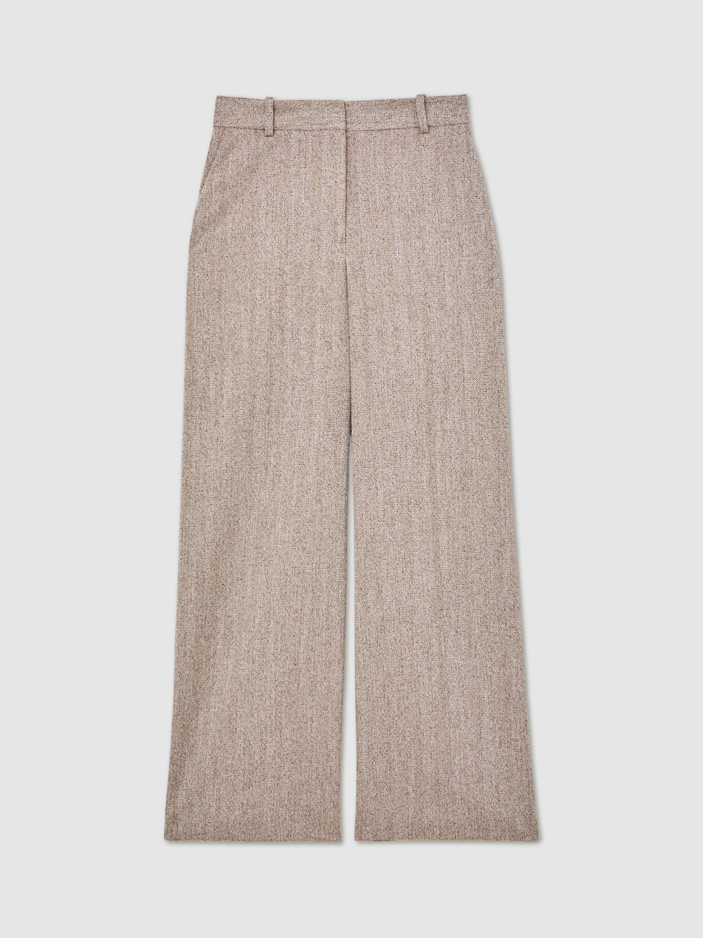 Product image 3 of 5, which shows Reiss Petite Isla Textured Wide Leg Trousers, Grey, 6Pt