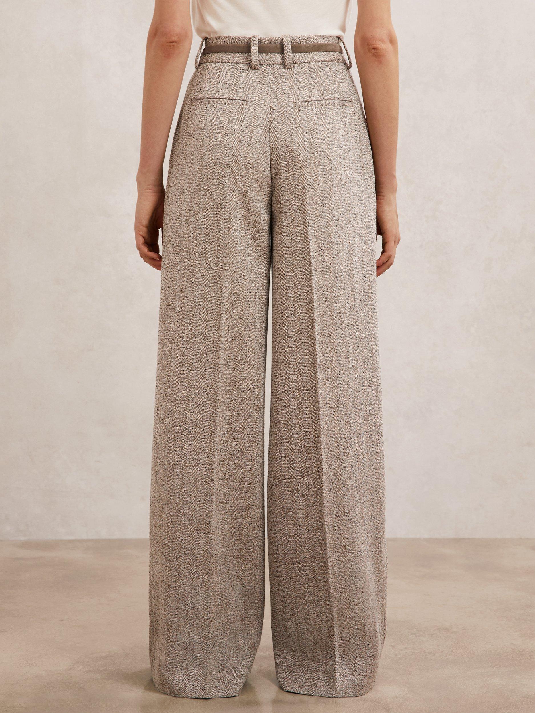 Product image 5 of 5, which shows Reiss Petite Isla Textured Wide Leg Trousers, Grey, 6Pt