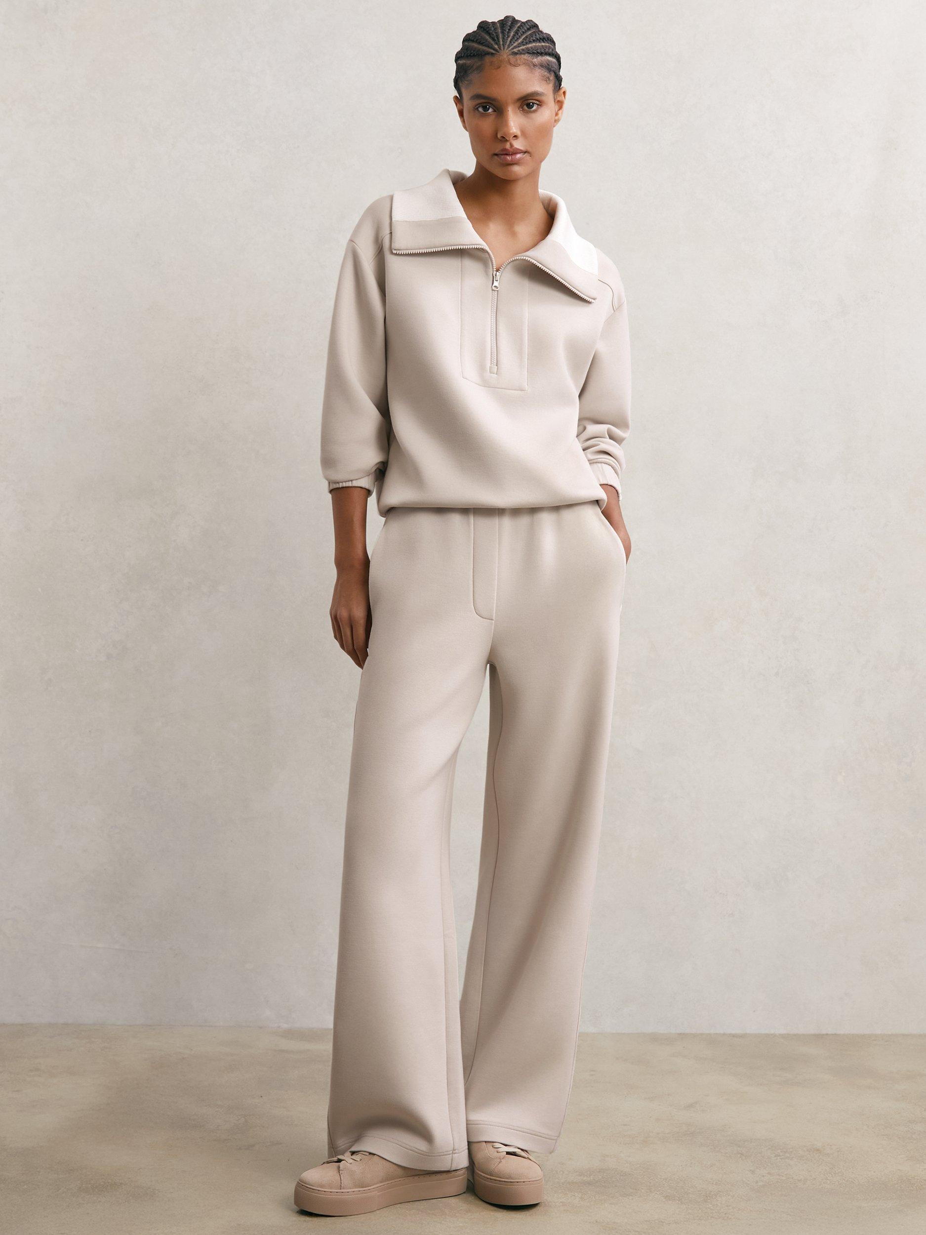 Product image 1 of 5, which shows Reiss Laney Wide Leg Joggers, Stone Neutral, XS