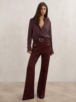 Reiss Parisa Button Detail Flared Trousers, Dark Red, Dark Red