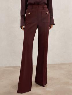 Reiss Petite Parisa Button Pocket Flared Trousers, Dark Red, Dark Red