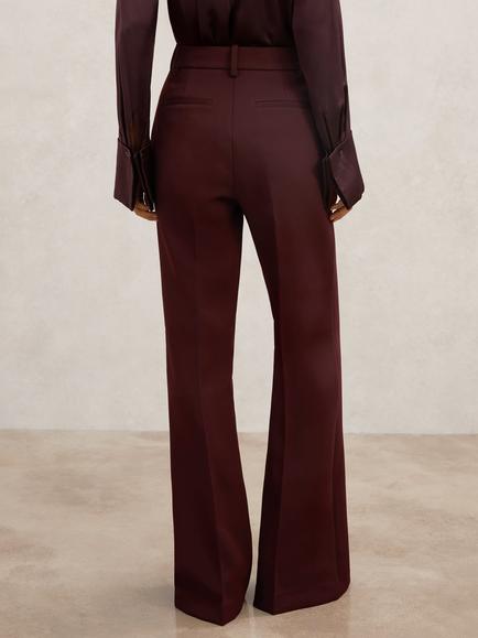 Reiss Petite Parisa Button Pocket Flared Trousers, Dark Red - view 2, Dark Red