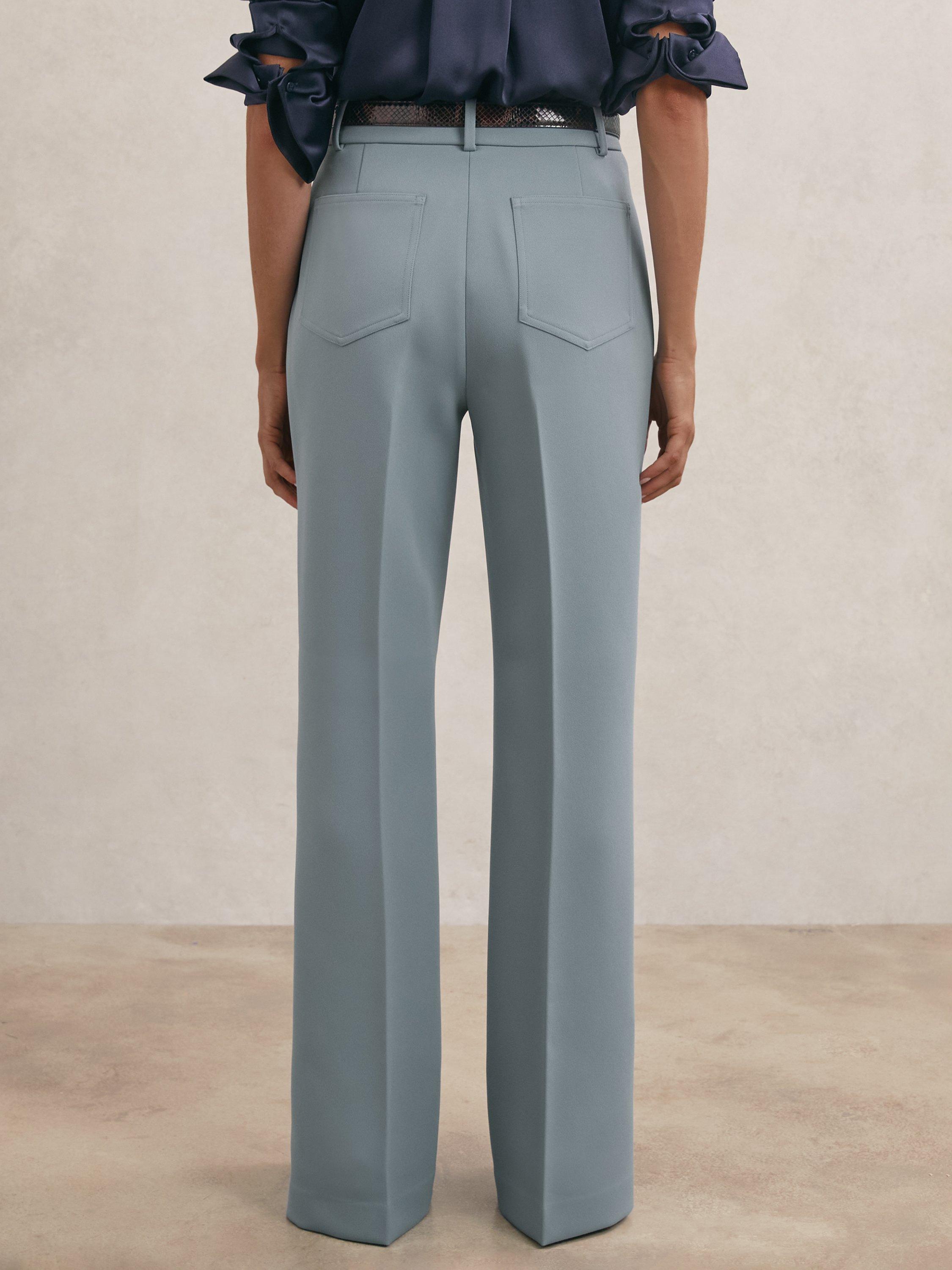 Product image 2 of 5, which shows Reiss Priya Flared Trousers, Blue, 6R