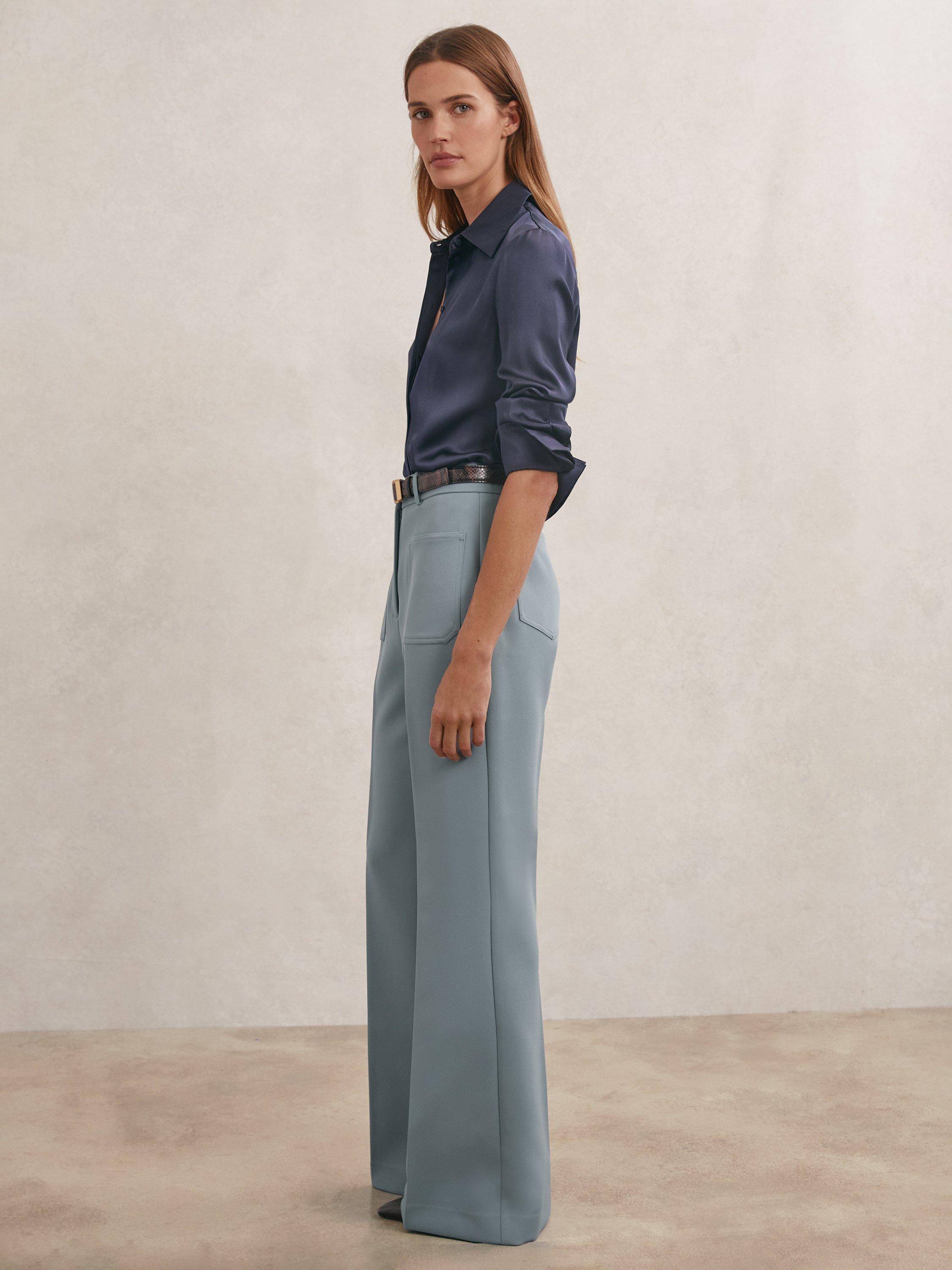 Product image 4 of 5, which shows Reiss Priya Flared Trousers, Blue, 6R