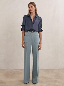 Reiss Petite Priya Flared Trousers, Blue, Blue