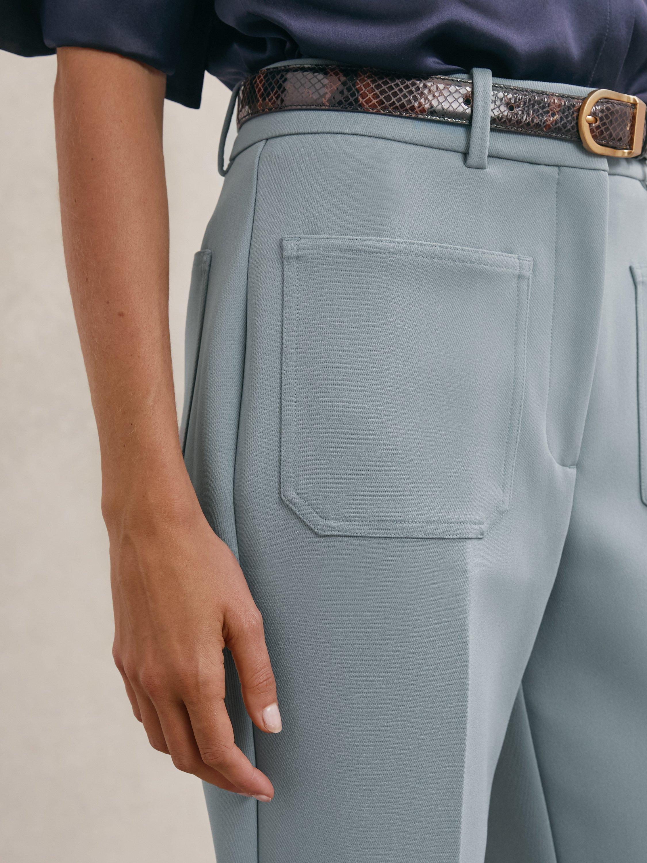 Product image 5 of 5, which shows Reiss Petite Priya Flared Trousers, Blue, 6Pt