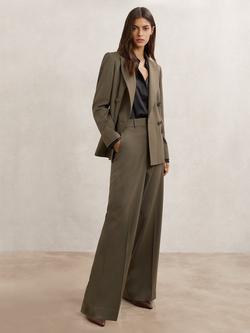 Reiss Solene Wool Rich Wide Leg Trousers, Green, Green