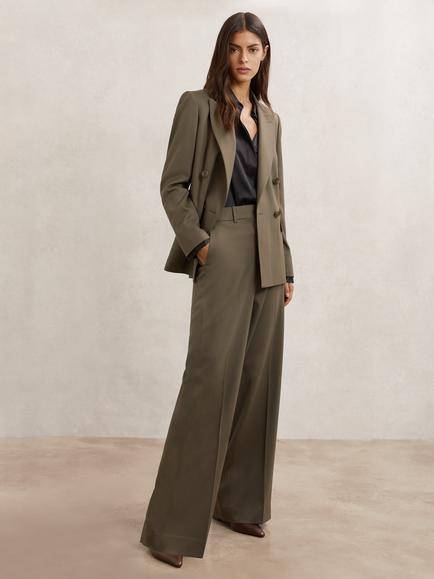 Reiss Solene Wool Rich Wide Leg Trousers, Green, Green
