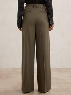 Reiss Solene Wool Rich Wide Leg Trousers, Green - view 2, Green