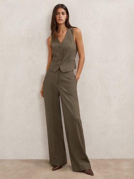 Reiss Petite Solene Wool Blend Wide Leg Suit Trousers, Green, Green