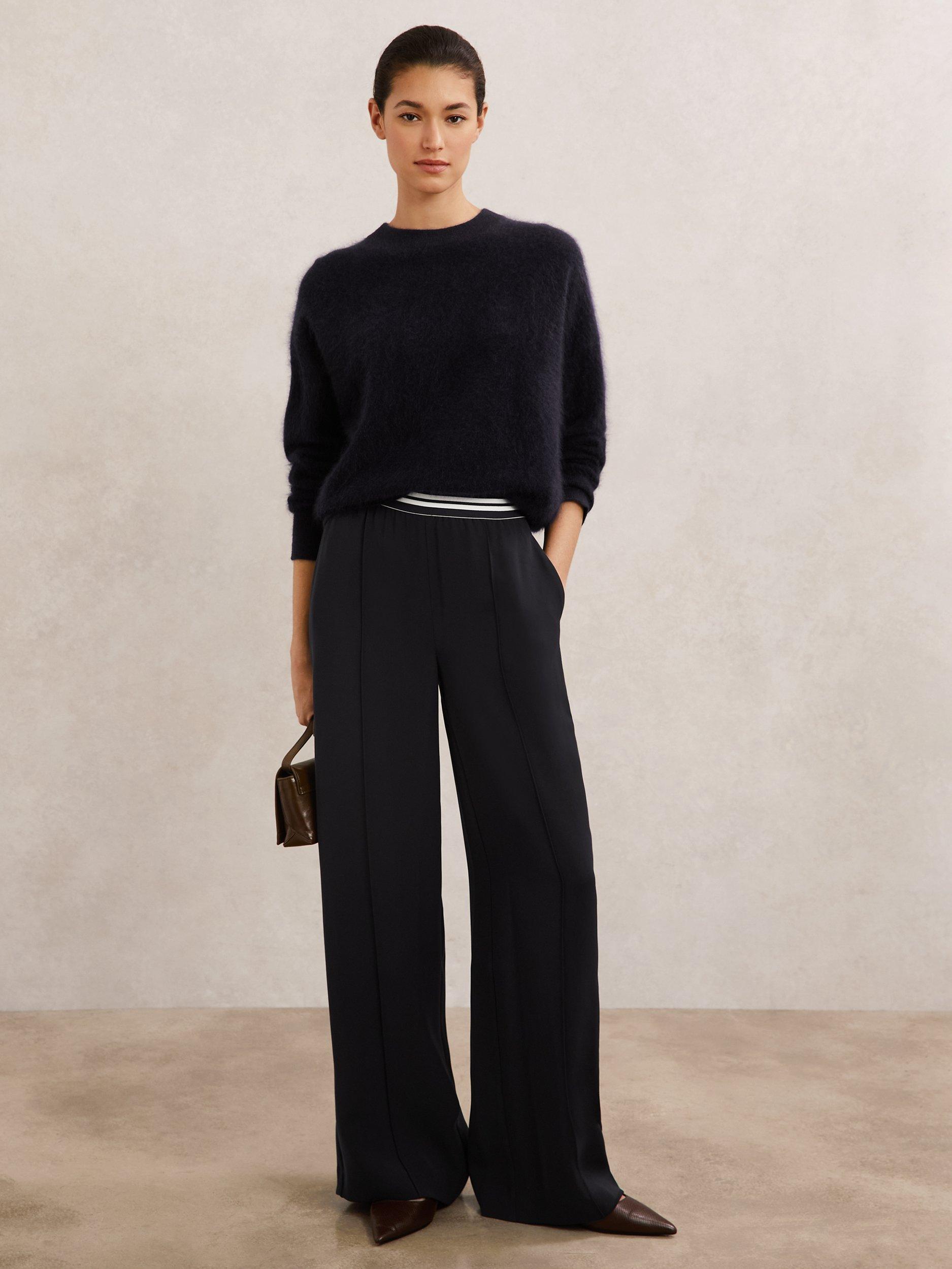 Product image 1 of 5, which shows Reiss Sonnie Wide Leg Trousers, Navy, 6R