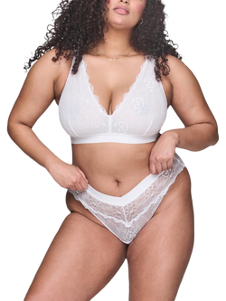Lemonade Dolls Stretch Lace V-Brazilian Knickers, White, White