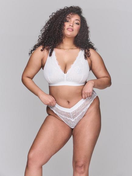Lemonade Dolls Stretch Lace V-Brazilian Knickers, White, White