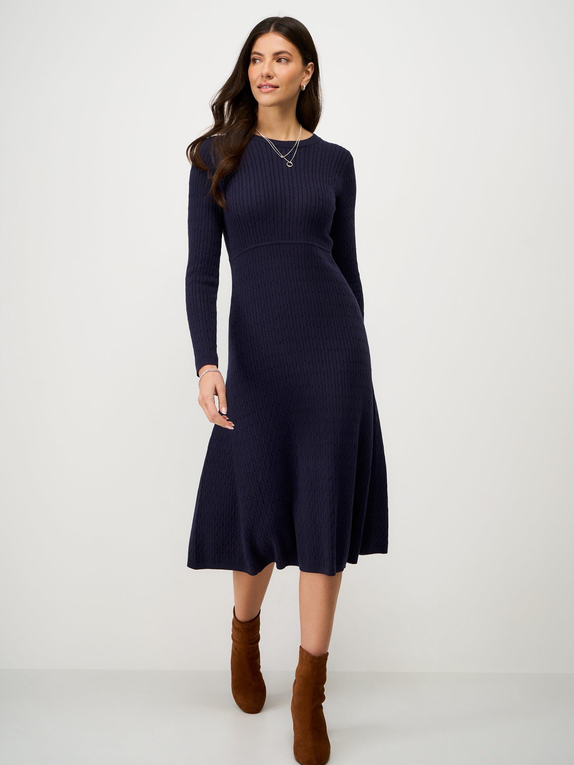 Product image 1 of 5, which shows Crew Clothing Roxy Cable Knit Dress, Navy Blue, 10
