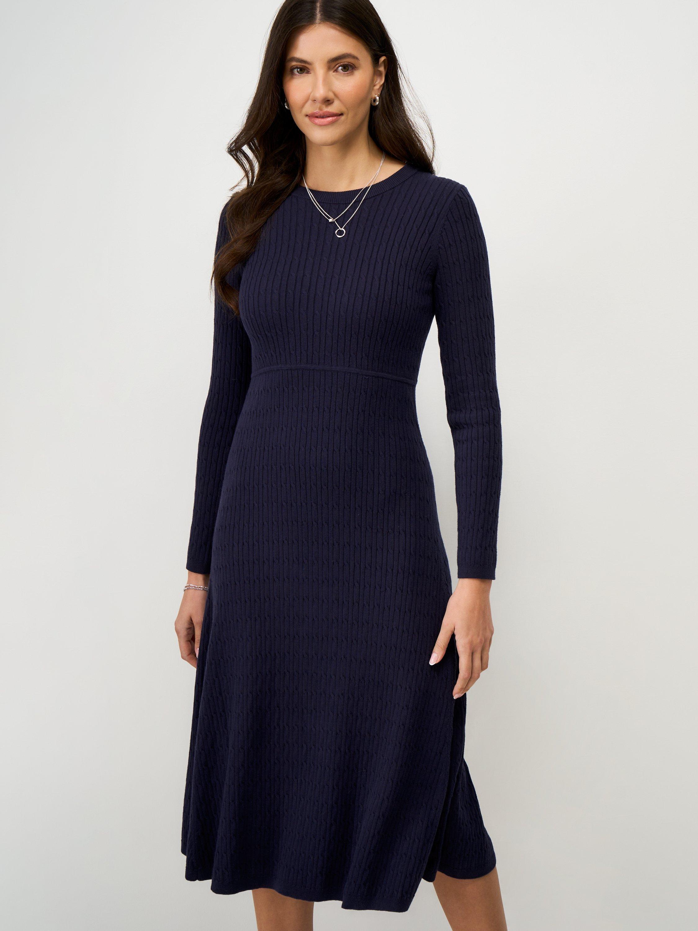 Product image 3 of 5, which shows Crew Clothing Roxy Cable Knit Dress, Navy Blue, 10