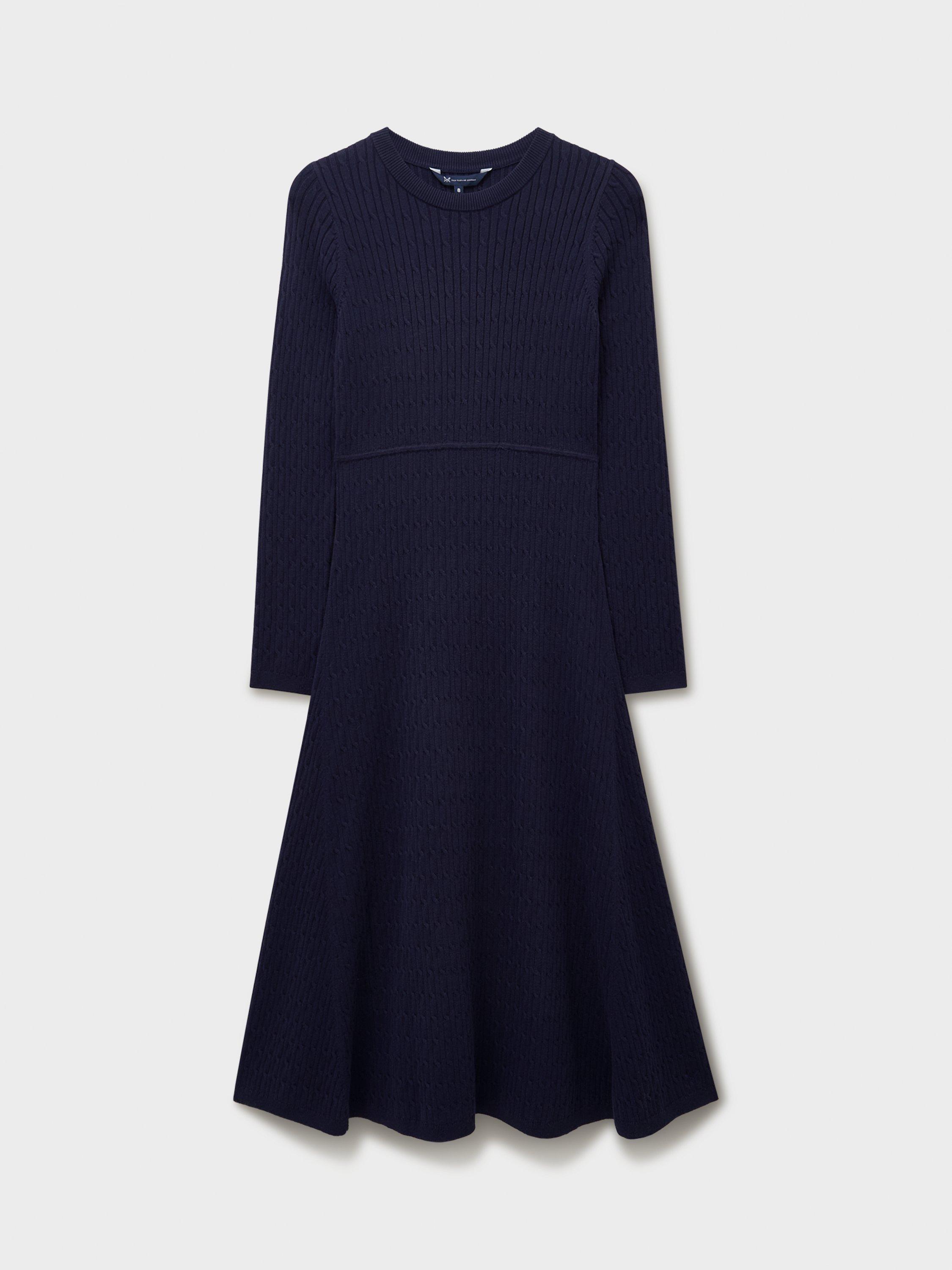 Product image 5 of 5, which shows Crew Clothing Roxy Cable Knit Dress, Navy Blue, 10