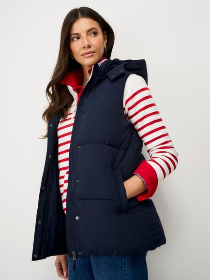 Crew Clothing Midweight Padded Hooded Gilet, Navy Blue, Navy Blue