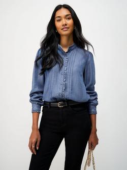 Crew Clothing Emila Chambray Frill Shirt, Denim Blue, Denim Blue