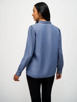Crew Clothing Emila Chambray Frill Shirt, Denim Blue - view 2, Denim Blue