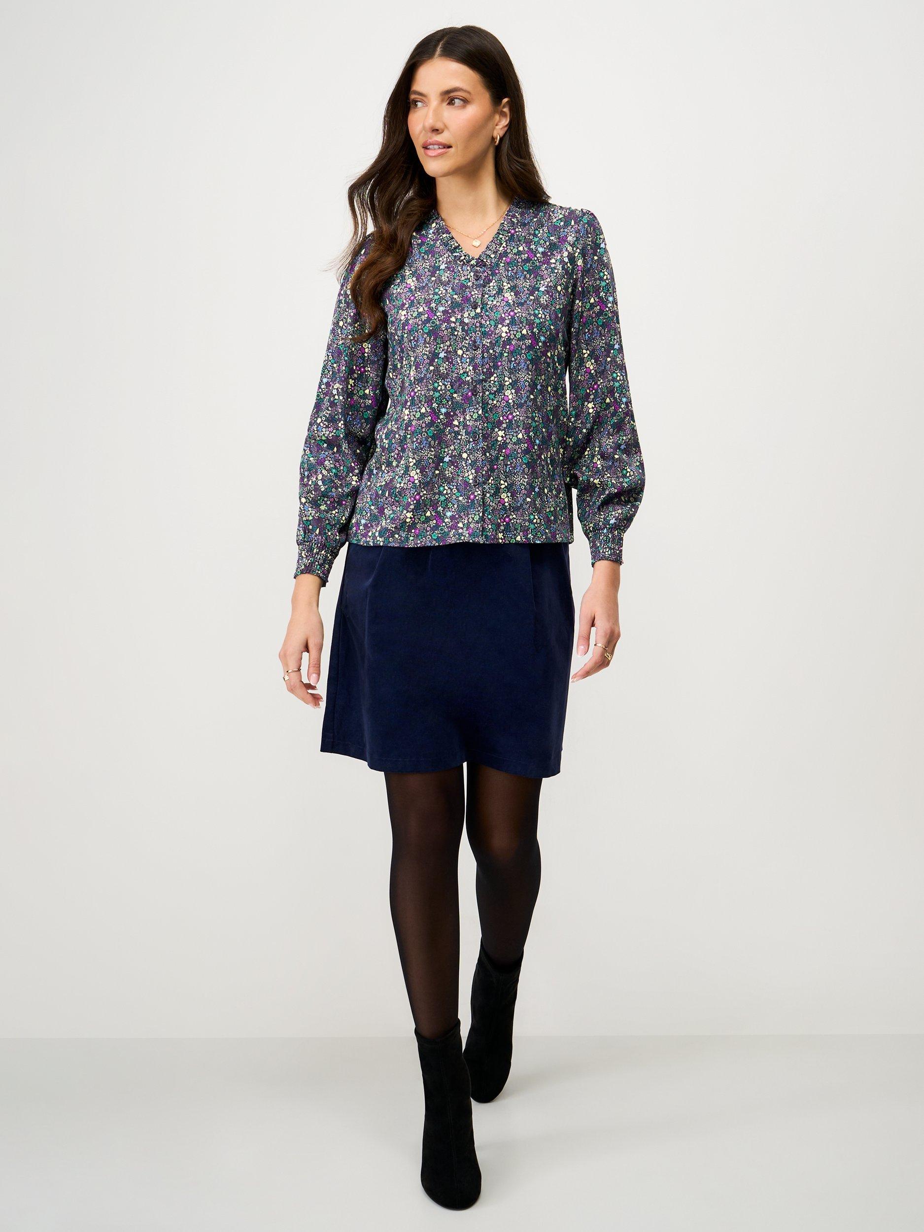 Product image 3 of 5, which shows Crew Clothing Celeste Meadow Floral Top, Indigo Blue, 10