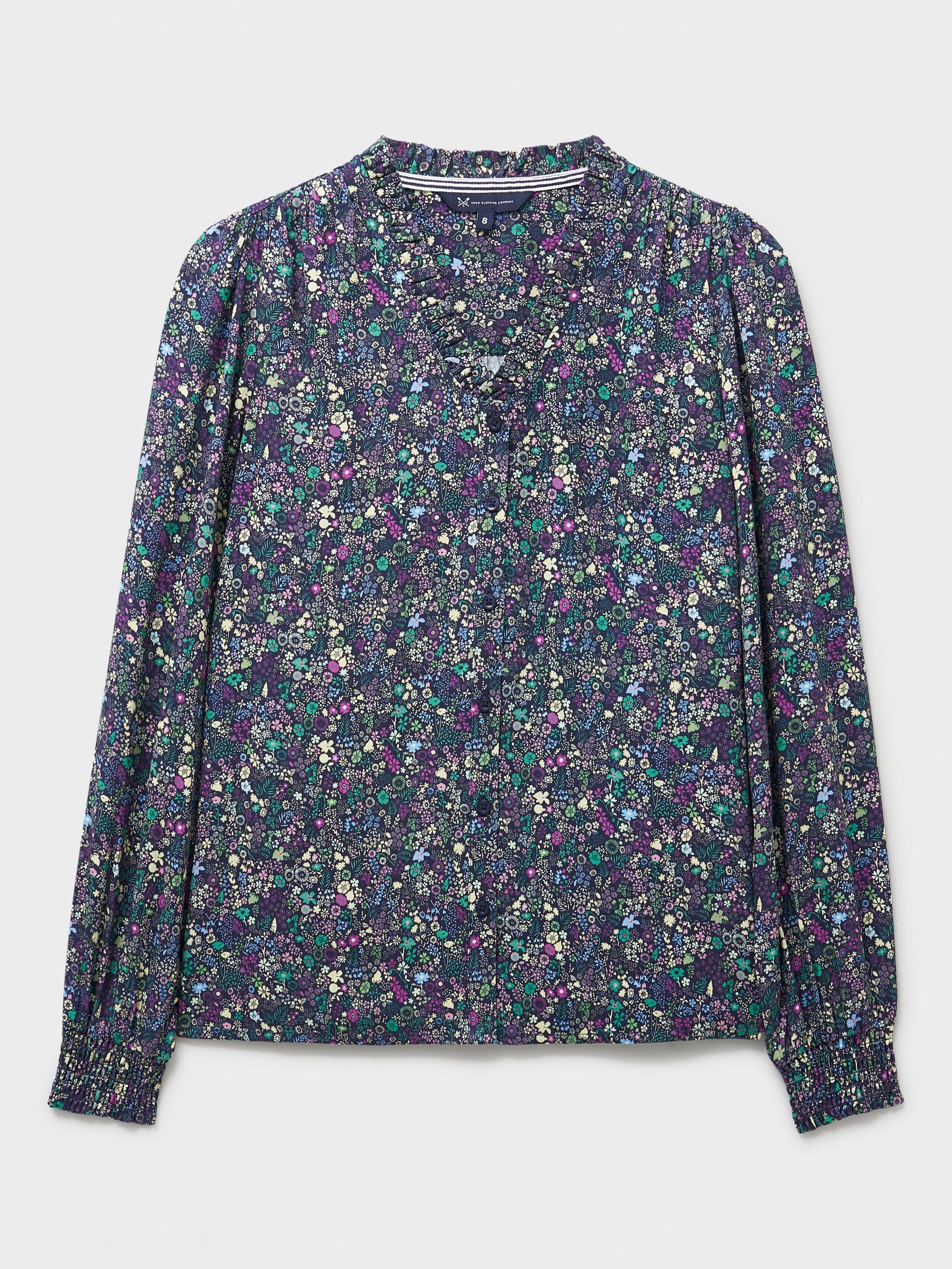 Product image 5 of 5, which shows Crew Clothing Celeste Meadow Floral Top, Indigo Blue, 10