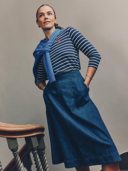 Crew Clothing Layla Denim Midi Skirt, Denim Blue, Denim Blue