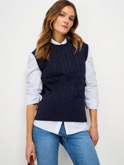 Crew Clothing Harmony Cable Knit Wool Rich Tank Top, Dark Blue, Dark Blue