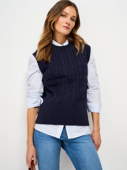 Crew Clothing Harmony Cable Knit Wool Rich Tank Top, Dark Blue, Dark Blue