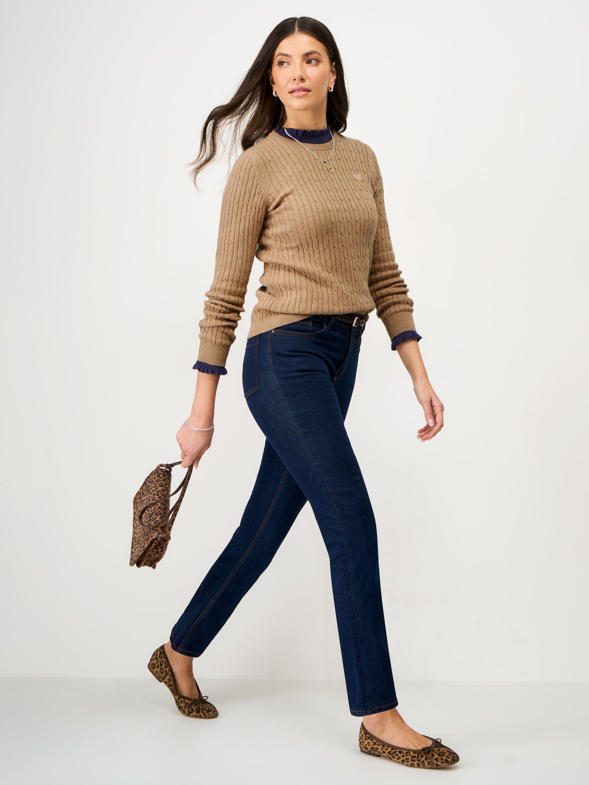 Product image 3 of 5, which shows Crew Clothing Heritage Cable Knit Jumper, Tan, 8