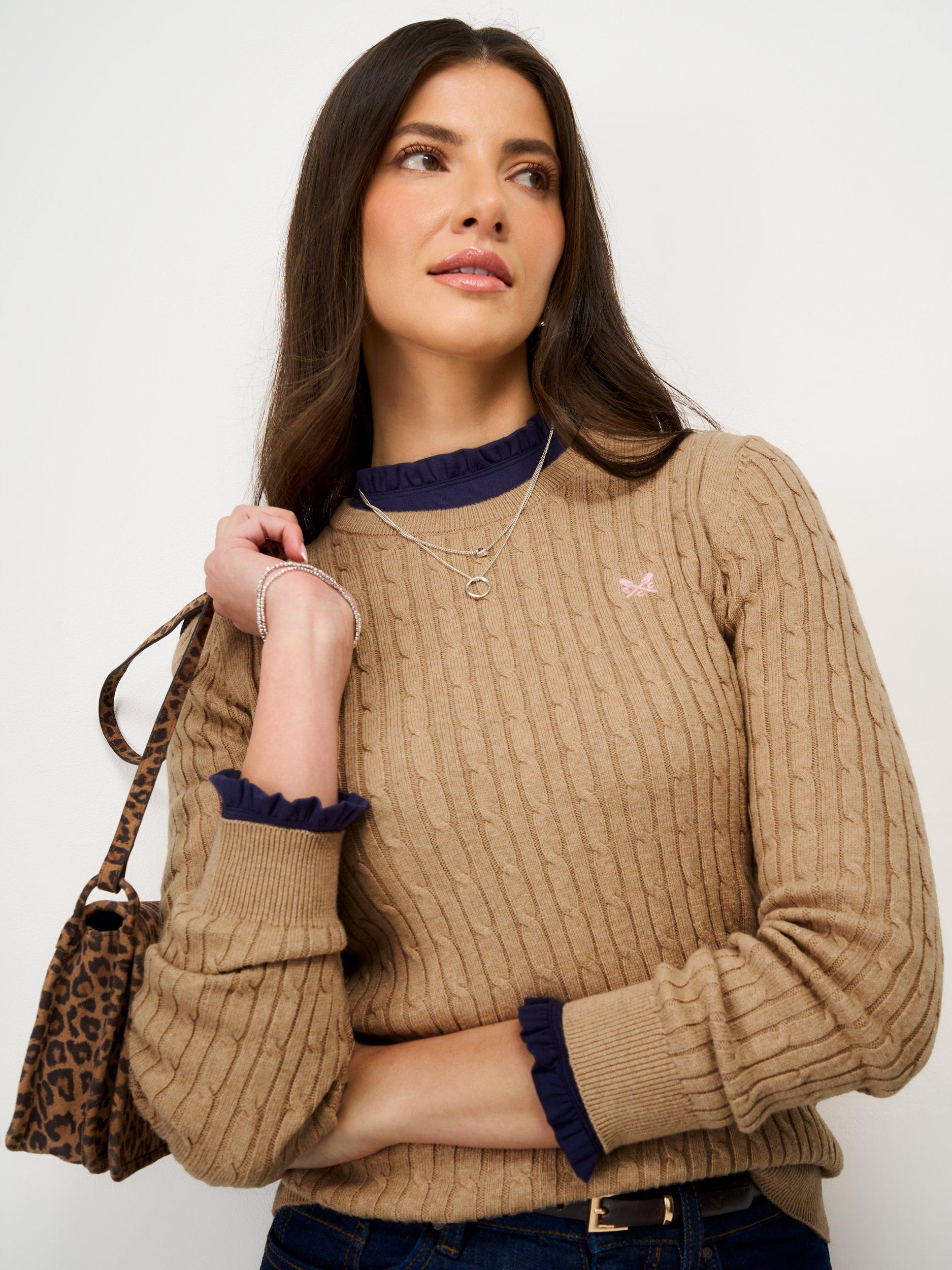 Product image 4 of 5, which shows Crew Clothing Heritage Cable Knit Jumper, Tan, 8
