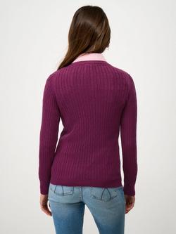 Crew Clothing Heritage V-Neck Cable Knit Jumper, Berry Red - view 2, Berry Red