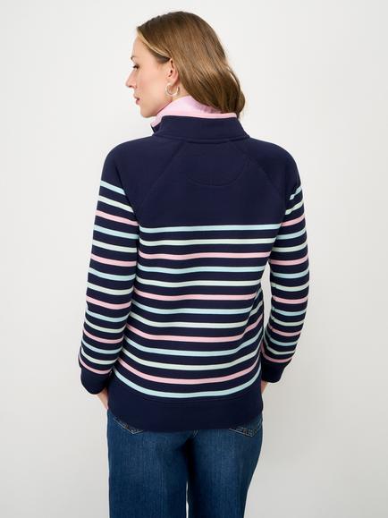 Crew Clothing 1/2 Zip Stripe Sweatshirt, Raspberry Pink - view 2, Dark Blue