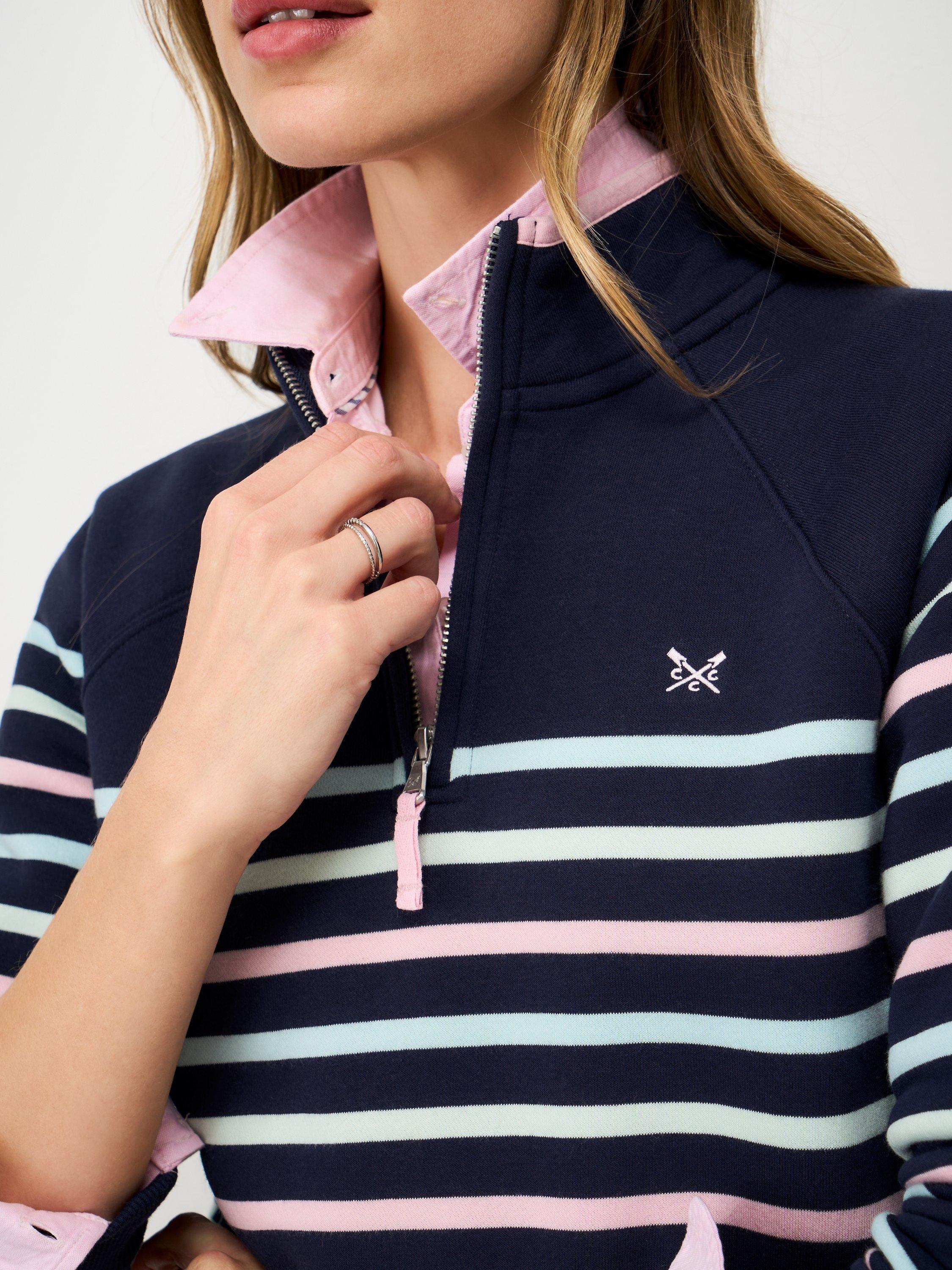 Product image 4 of 5, which shows Crew Clothing 1/2 Zip Stripe Sweatshirt, Dark Blue, 10