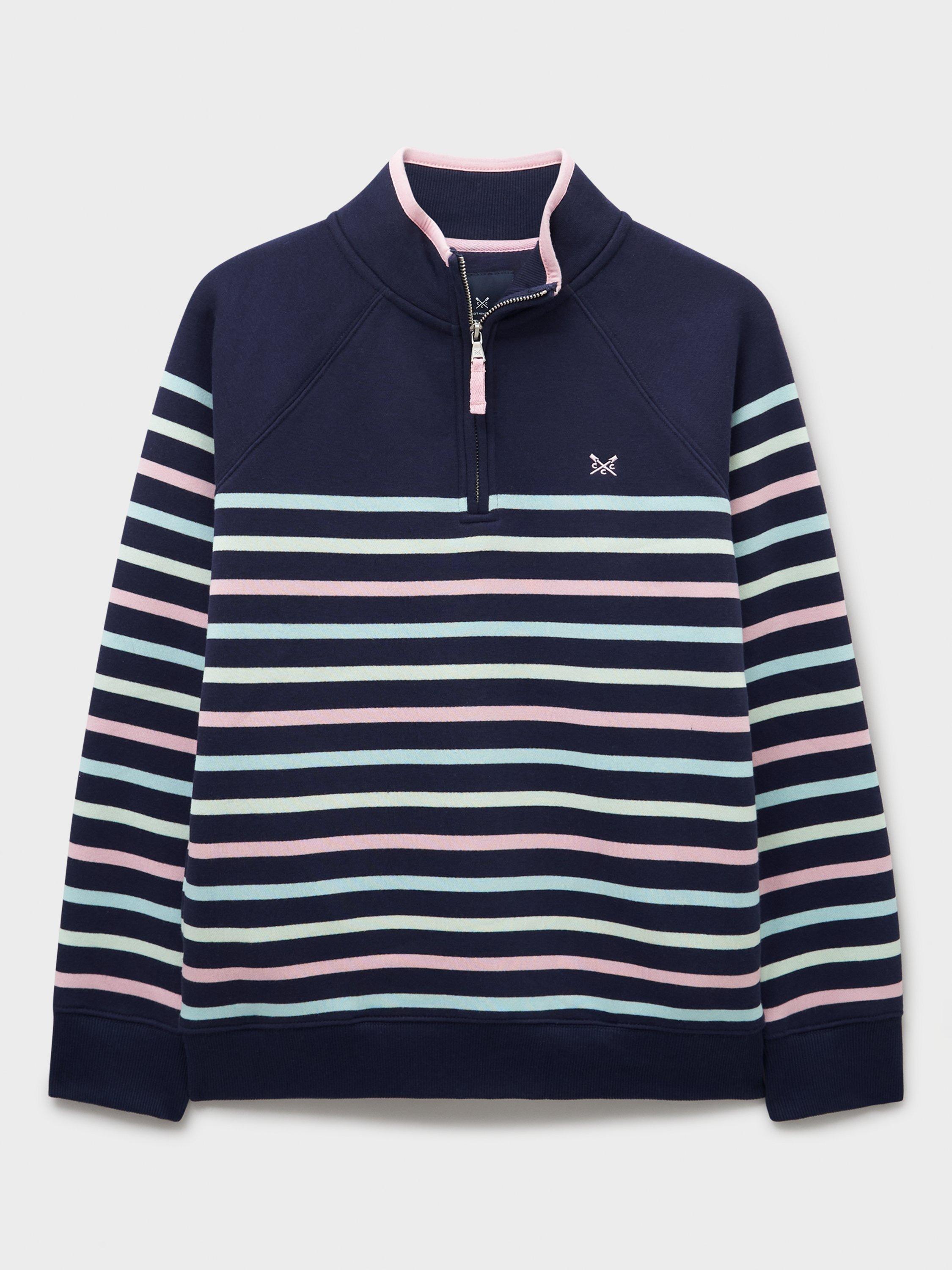 Product image 5 of 5, which shows Crew Clothing 1/2 Zip Stripe Sweatshirt, Dark Blue, 10