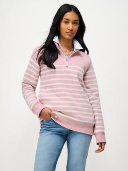 Crew Clothing 1/2 Zip Stripe Sweatshirt, Raspberry Pink, Raspberry Pink