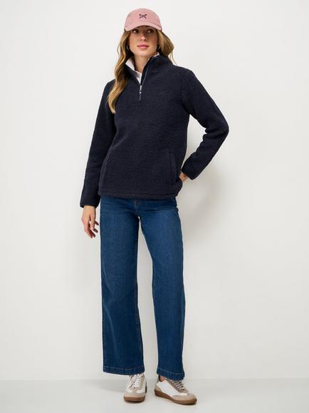 Crew Clothing 1/2 Zip Bouclé Fleece, Navy Blue, Navy Blue