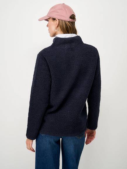 Crew Clothing 1/2 Zip Bouclé Fleece, Navy Blue - view 2, Navy Blue