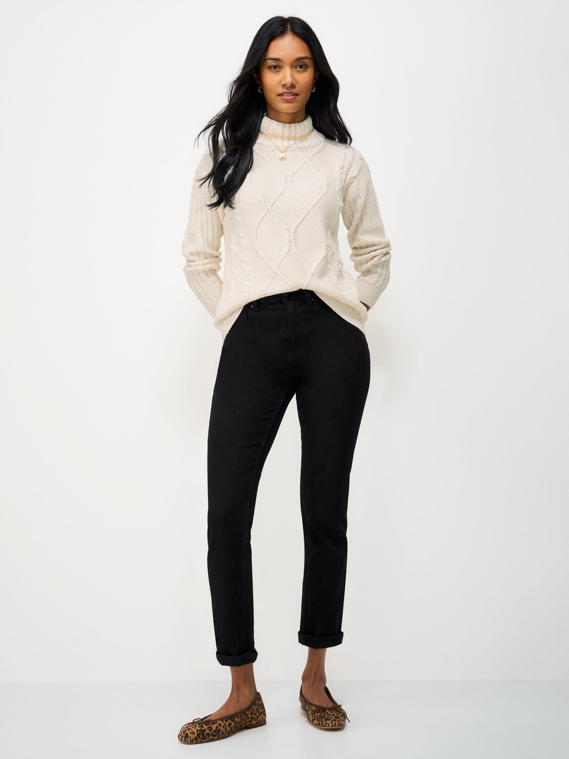 Product image 1 of 5, which shows Crew Clothing Roll Neck Cable Knit Jumper, Cream, 10