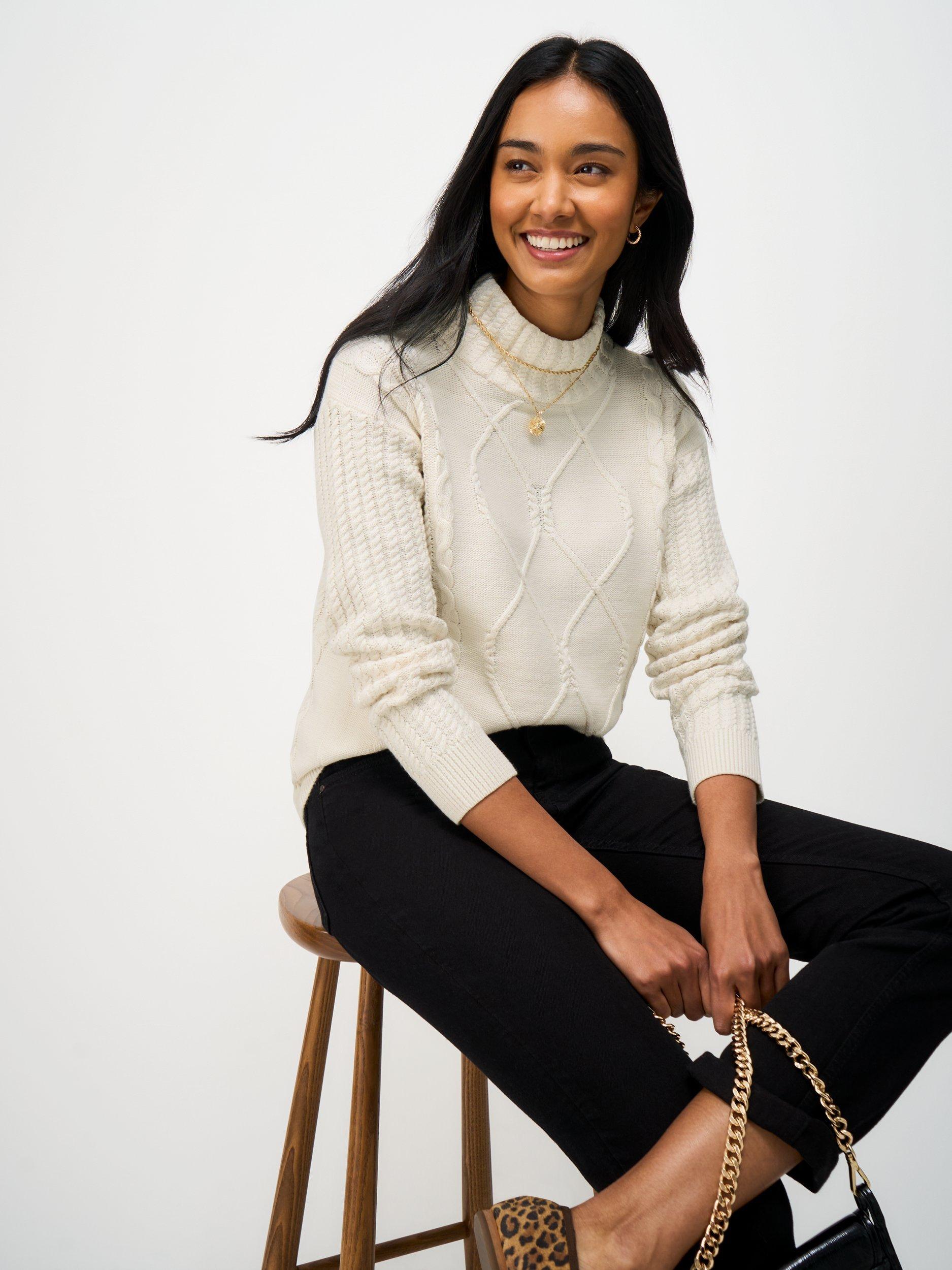 Product image 3 of 5, which shows Crew Clothing Roll Neck Cable Knit Jumper, Cream, 10