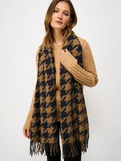 Crew Clothing Jacquard Houndstooth Pure Wool Scarf - view 2, Camel Brown