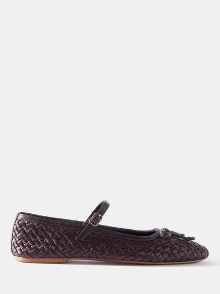 Mint Velvet Charley Woven Leather Pumps, Burgundy