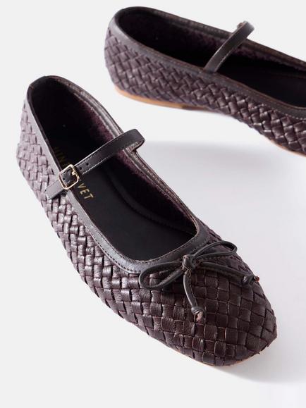 Mint Velvet Charley Woven Leather Pumps - view 2, Burgundy